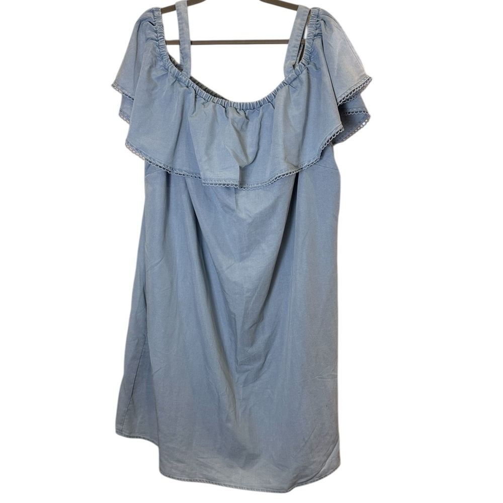 Chambray Blue Off-Shoulder Dress Sundress Sz 24-26w - Picture 1 of 10